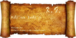 Kása Iván névjegykártya
